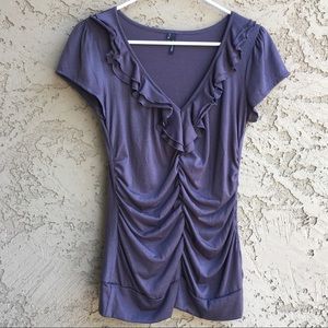 MAURICES Ruffle VNeck Rouched Stretch Blouse Shirt